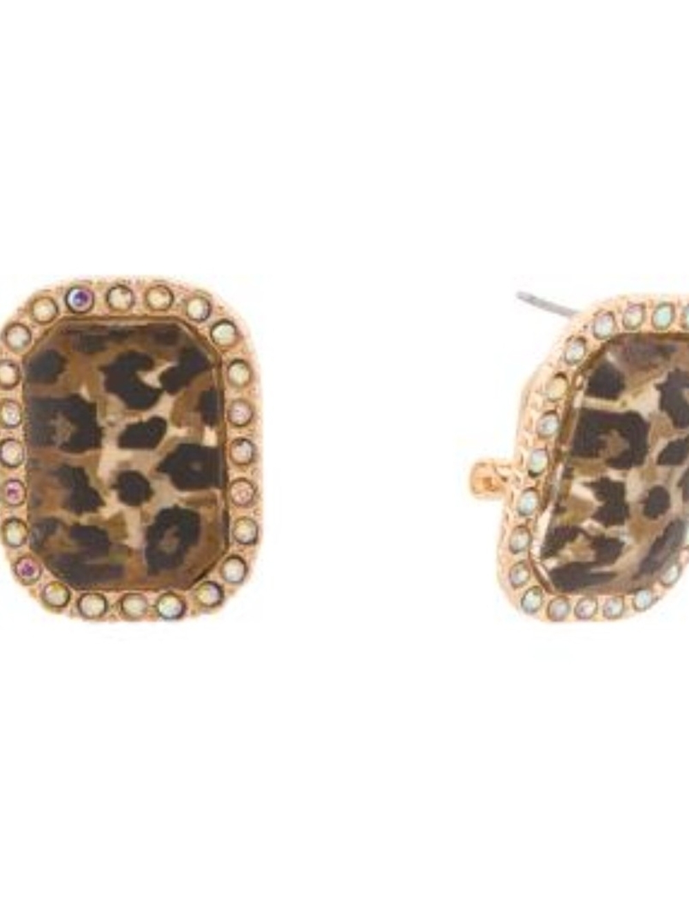 🤎▪️Betsey Johnson ▪️Leopard Print Squarr Stone Crystal-Trim Stud Earrings
